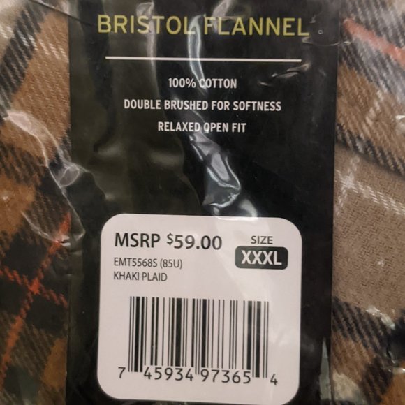 Eddie Bauer Bristol Flannel Relaxed Open Fit 100% Cotton Size XXXL SNEW WITH TAG - Picture 9 of 9